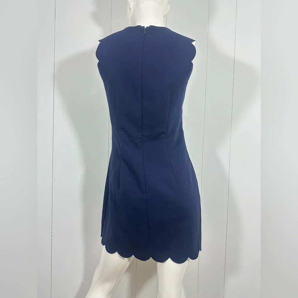 J Crew Women Sz 4 Navy Blue Scalloped Shift Sleeveless Dress Style A3744 - Picture 5 of 10